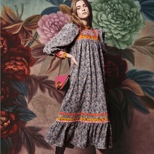 CeliaB Floral Midi Dress in Gray and Orange